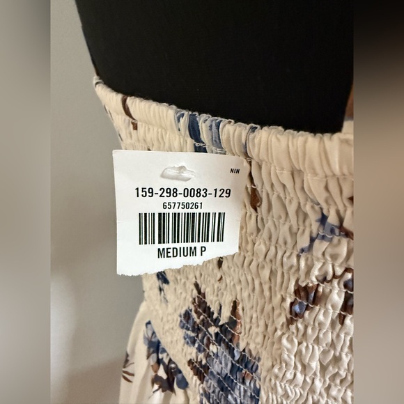 Abercrombie and Fitch Natural White Blue Floral Emerson Tie Strap Maxi Dress M - Picture 11 of 12